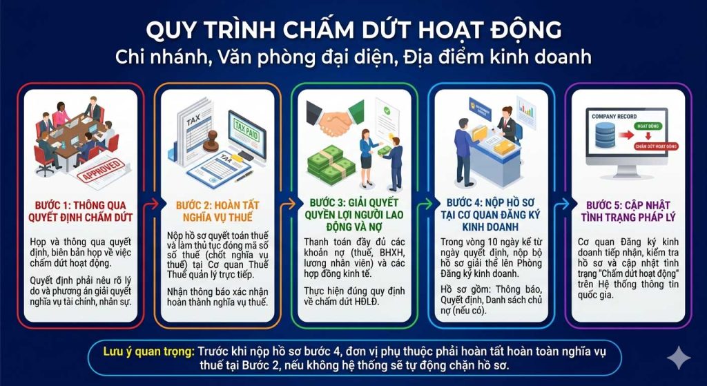 Thủ tục chấm dứt hoạt động chi nhánh, vpdd, ddkd