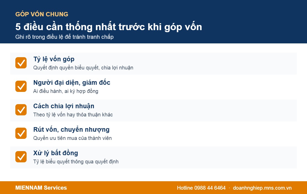 5 điều cần thống nhất trước khi góp vốn thành lập công ty