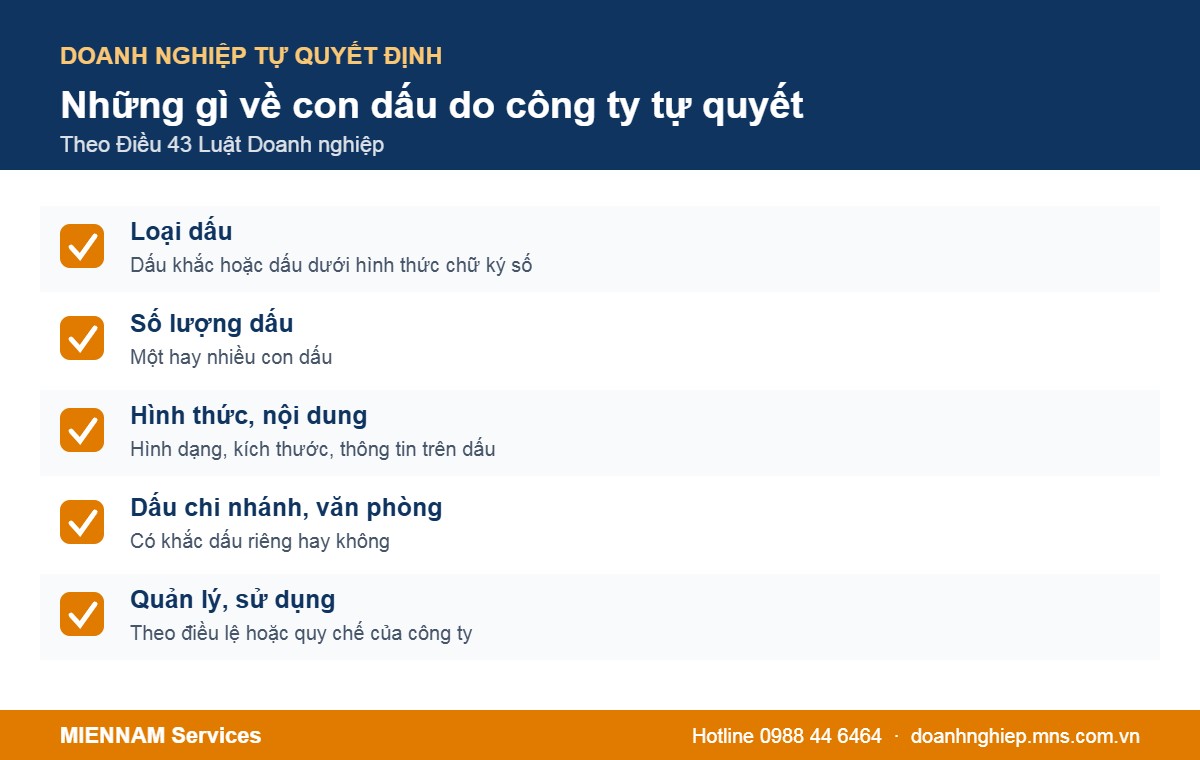 Những nội dung về con dấu do công ty tự quyết định