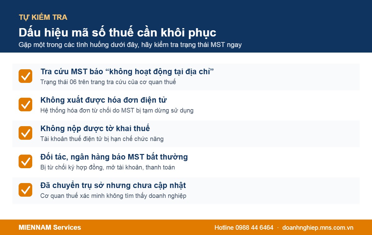 Dấu hiệu mã số thuế doanh nghiệp bị khóa cần khôi phục