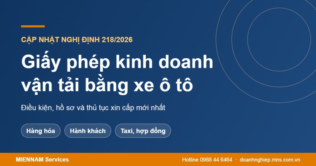 Giấy phép kinh doanh vận tải bằng xe ô tô 2026