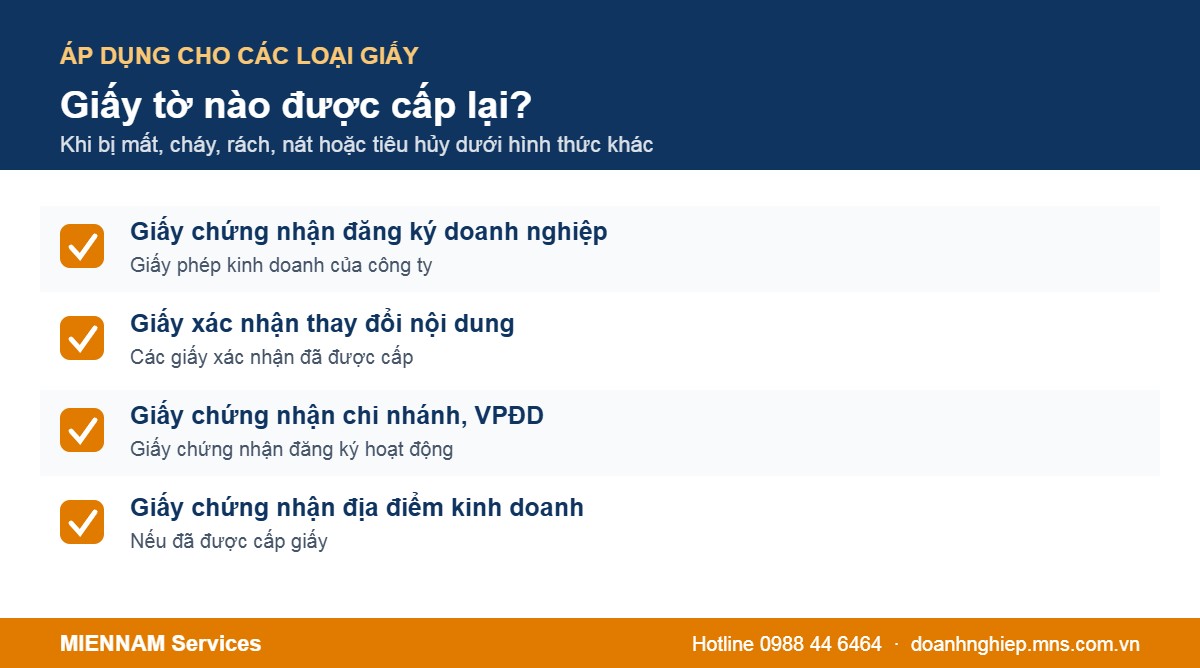 Các loại giấy đăng ký doanh nghiệp được cấp lại khi bị mất