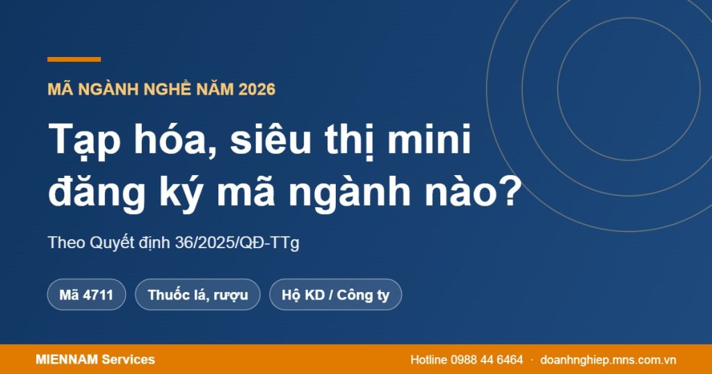 Mở tạp hóa, siêu thị mini đăng ký mã ngành nào năm 2026?