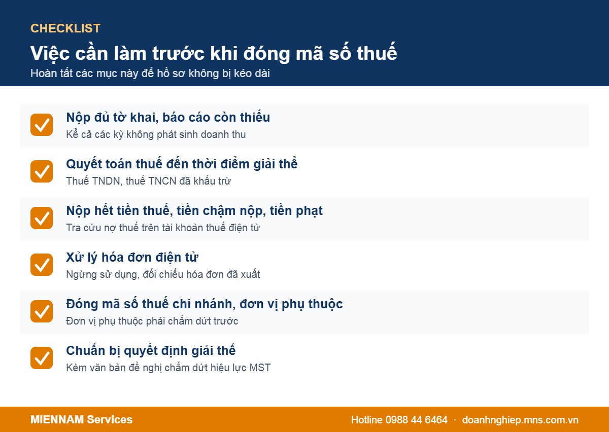 Việc cần làm trước khi đóng mã số thuế doanh nghiệp